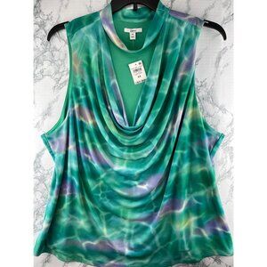 Bar III Womens Plus Size 4X Cowl Neck Top Green Ombre Waves Sleeveless